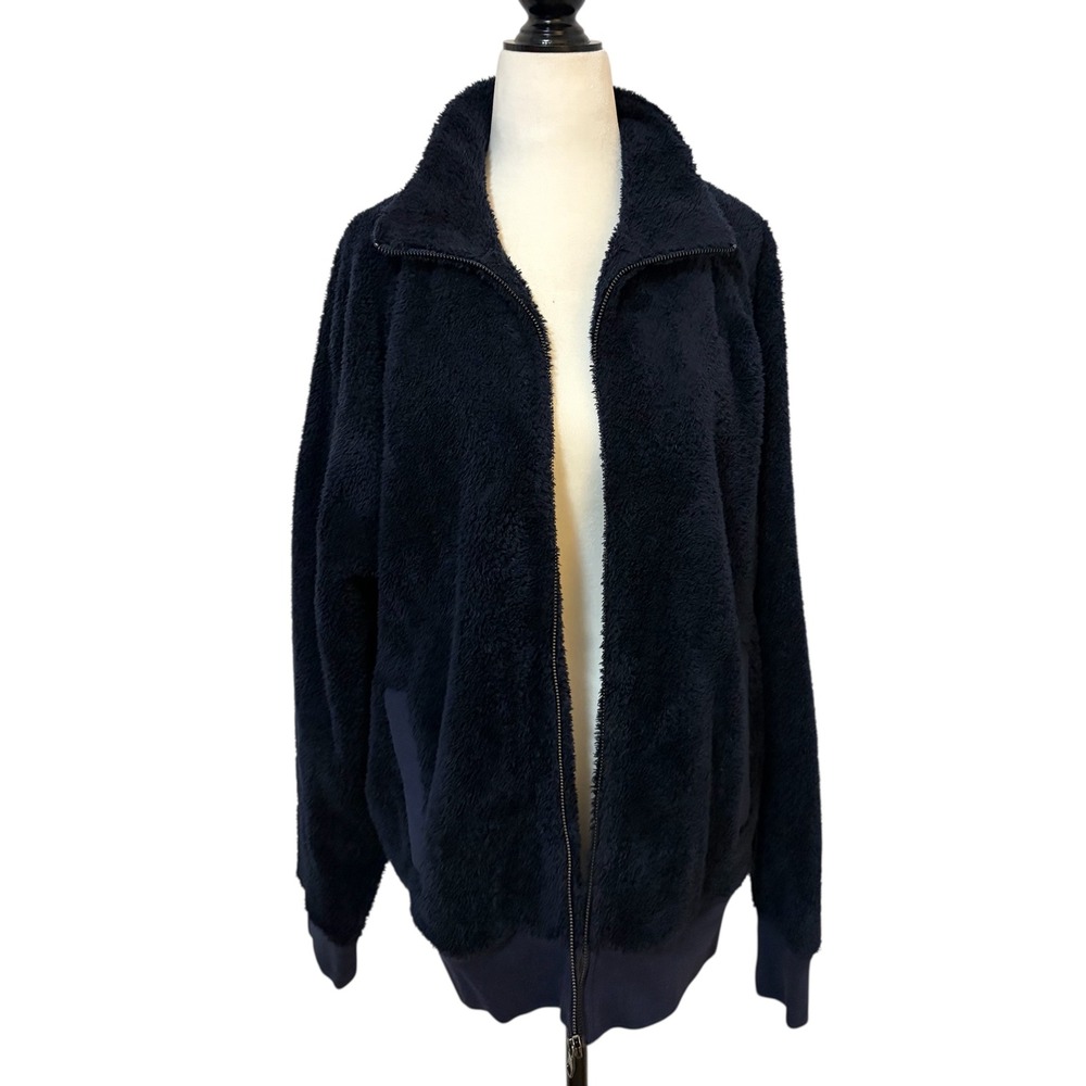 Banana Republic Medium Navy Fuzzy Fleece Zip Up Jacket Women's - Picture 4 of 10